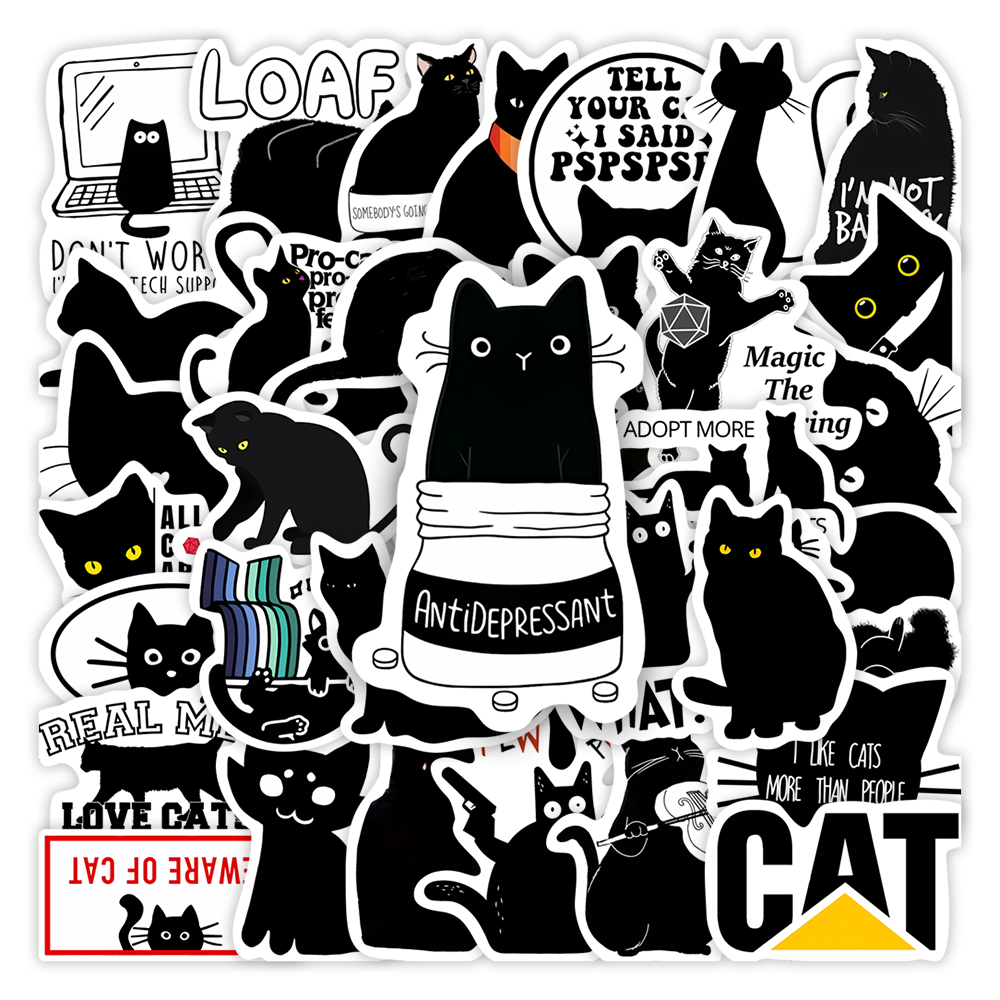 Kids Toys Laptop - Kawaii Funny Black Cat Stickers DIY
