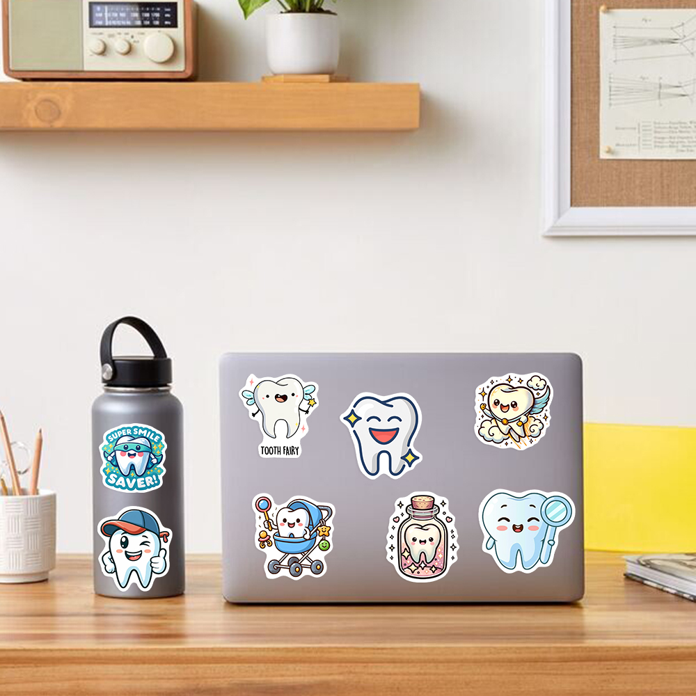 Adorable Cartoon Teeth Sticker - Kids Toys Laptop ulasan dan harga